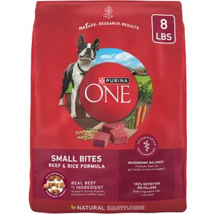 Purina ONE Small Bites Beef and Rice Formula Small High Protein Dry Dog Food Natural With Added Vitamins, Minerals and Nutrients - 8 lb. Bag (8 Pound (Pack of 1)), Best By: Mar 2026