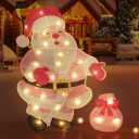 CiyvoLyeen Lighted Christmas Yard Decoration P-Ink Santa Outdoor Lawn Decoration Porch Decor 1.8FT Pre-lit Christmas Santa Decoration Xmas Light Up Holiday Warm LED Lights for Indoor Home Outside