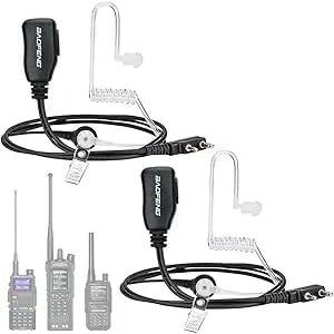 BAOFENG Walkie Talkies Earpiece with Mic 2 Pin Radio Headset Acoustic Tube for Walkie Talkie UV-5R Mini BF-888S UV-5R BF-F8HP PRO AR-5RM K5PLUS UV-32 DM-32 Two Way Radio Earpiece 2 Pack