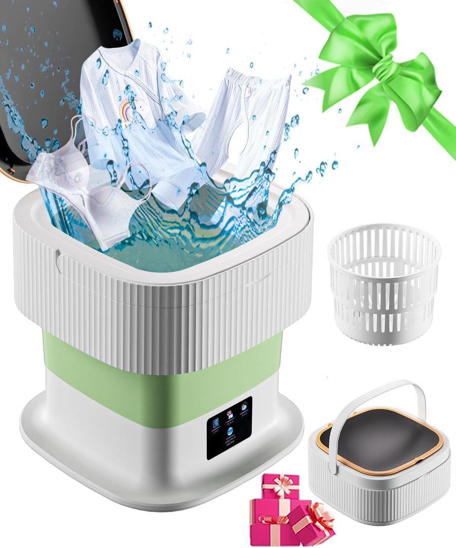 Portable Washing Machine, 16L Mini Laundry Washer with 3 Modes Cleaning for Underwear, Baby Clothes,Shirt,Small Delicates.Foldable Washer and Dryer Combo for Apartment,Home,Hotel,Camping,RV(Green)