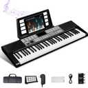 TERENCE Keyboard Piano 61 Keys Dual HiFi Speakers Digital Piano with 51 Panel Function Buttons LED Display Dual Keyboard 2 Power Options Electric Piano Support for Headset and Microphone