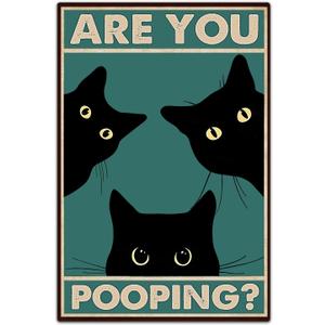 Funny Black Cat Wall Art - "Are You Pooping?" Vintage Bathroom Decor Poster - Retro Gothic Home Decor for Apartment or House, 8 x 12 Inch (918)