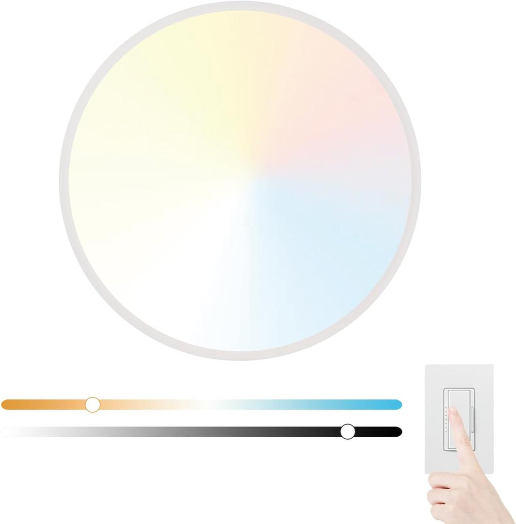 20 Inch Large LED Flush Mount Ceiling Light Fixture,45W,4600LM,3000K/4000K/6000K CCT Selectable,0.9 inch Super Slim Round Ceiling Light for Bedroom,Hallway,Kitchen (Dimmable White 1PK)
