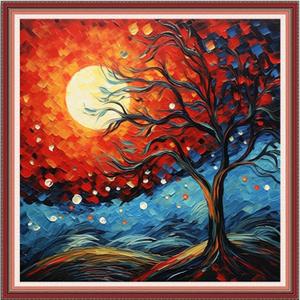 DMCVIVR Stamped Cross Stitch Kits for Beginners Adults Needlepoint Kits for Beginners Embroidery Kits for Adults Crossstitch Kit for Beginners 11CT-Moon Tree 18x18 inch (Artdesign12)