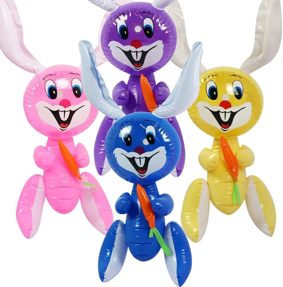 Inflatable Easter Bunny with Carrot Inflates, Set of 4 Blow Up Bunny, Egg Hunt Supplies for Easter Basket Stuffers, Indoor and Outdoor Decoration, Party Favors, 4 Assorted Colors