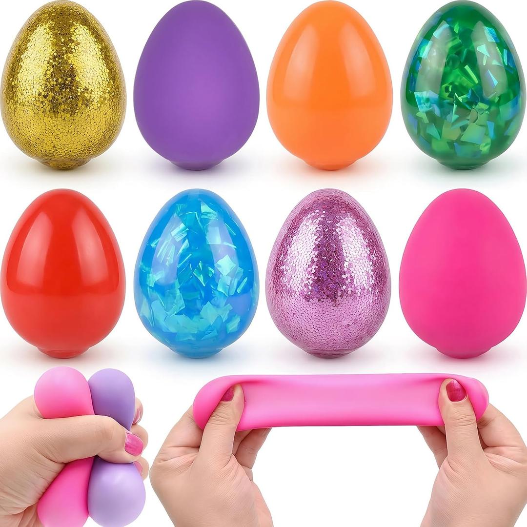 8 Pack Easter Eggs Stress Balls Squishy Toys Fidget Squeeze Toys for Kids Toddlers Easter Egg Hunt Fillers Easter Basket Stuffers Party Favors Gifts