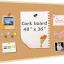 Felt Board 48x36 inch,Bulletin Board for Walls,Wood Framed for Office,Picture Display Pin Board Vision Board,Wall Mounted Frame Message Felt Board for Home School Office Decor