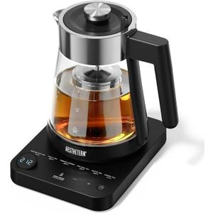 Electric Tea Kettle with Infuser 1.7L Glass Electric Kettle with Temperature Control Automatic Shut Off 12H Keep Warm for Tea Coffee Water Heater, Black