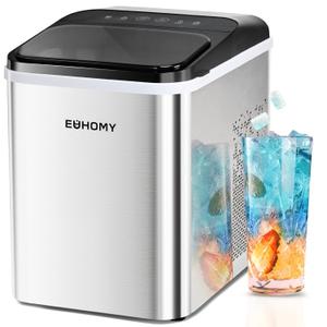 EUHOMY Nugget Ice Maker Countertop, Ready in 8 Mins, 35lbs/24H, Self-Cleaning, Portable Ice Makers Machine with Ice Scoop & Basket, Sonic Ice Maker with Chewable Pellet Ice for Home/Party/RV/Camping (Silver)