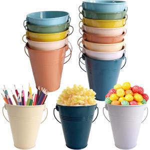 16 Pack 5.1" High Small Metal Bucket with Handle, 28 oz Colorful Mini Galvanized Tin Bucket Pail Party Supplies Decor, Flower Succulents Vase Planter, School Classrooms Crafts Pencil Holder