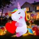 Lulu Home Lighted Yard Decorations, 5 FT Large Inflatable Light Up Unicorn Holding A Red Heart, Valentine's Day Blow Up Adorable Rainbow Colorful Unicorn Outdoor Indoor Party Display Decor