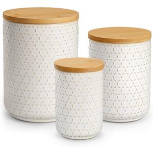 MALACASA LYDIA Ceramic Canisters Set with Airtight Lids, 80/40/20 oz Coffee Canisters Sets for the Kitchen, Large Jars for Flour, Sugar, Pasta, Coffee, Cookies, Tea - Set of 3, Hexagon (White)