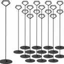 Urban Deco 16PK Table Number Holders 12 Inches Diamond Place Card Holder Metal Table Card Holders, Picture Holders For Tables, Card Holder Stand For Wedding Dcor - Black Sign Holder