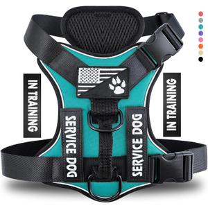 Service Dog Harness, Reflective Dog Vest Harness with 5 PCS Patches, Adjustable Soft Oxford Pet Harness, Inner Layer Mesh, Easy to Control for Dogs (Medium (Pack of 1), Turquoise)