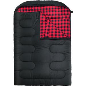 WKFAMOUT 0 Degree Double Sleeping Bag for Adults Queen Size 2 Person Sleeping Bag for Cold Weather with Compression Sack for Car Camping, Hunting and Tent Camp (BLACK)