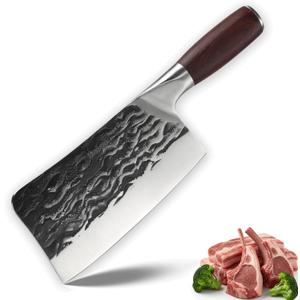 Haobone Cleaver Knife 7.5 Inch Forged Heavy Duty Bone Chopper Butcher Knife High Carbon Stainless Steel with Robust Wooden Handle for Home Kitchen Restaurant