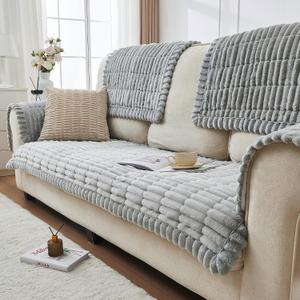 beeweed Couch Covers for Sofa, Couch Covers for Dogs Washable, Non Slip Plush Sofa Slipcovers, Couch Furniture Protector Pet Friendly, Light Grey, 27.6” x 70.9”