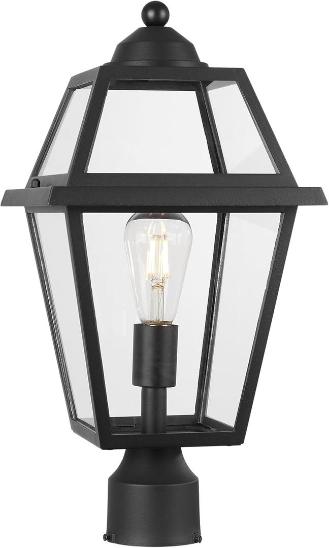 Large Outdoor Post Light Fixture, Colonial Exterior Pillar Lantern with Black Finish & Clear Glass, Vintage Pier Mount Pole Light Lamp for Garden, Backyard, Courtyard, Patio, Pathway, Walkway