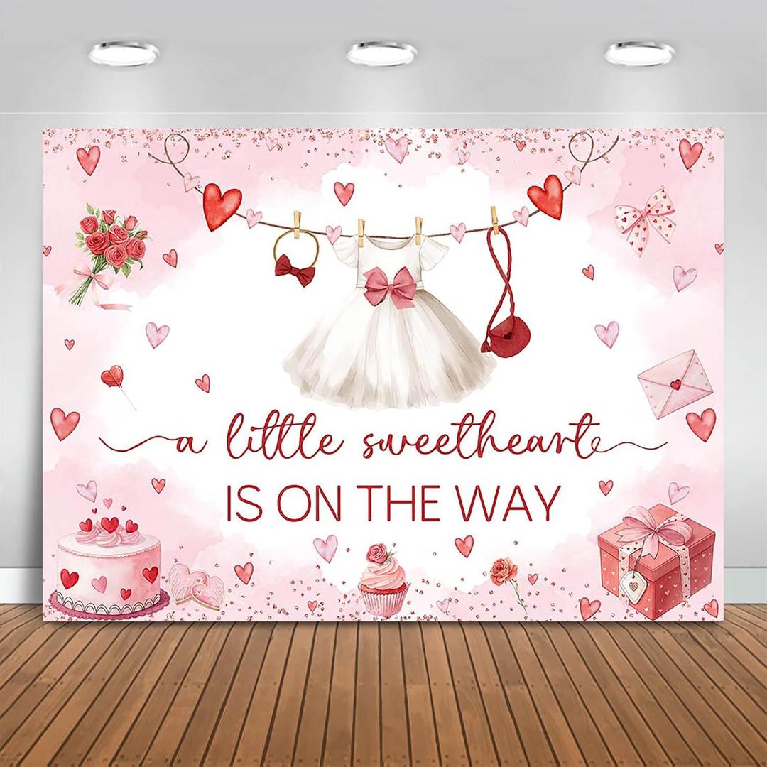 Sweetheart Baby Shower Backdrop 7x5ft Valentines Baby Shower Party Decorations Background A Little Sweetheart is On The Way Banner Photo Booth Props