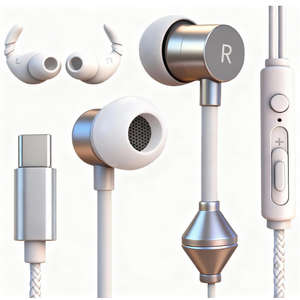 cwuiga Air Tube Headphones USBC | EMF Free Anti Radiation Wired Earbuds with Microphone for Hearing Protection | HD Sound & Clear Calls | Volume Control, USB C Adapter for iPhone 15, Android, Laptop