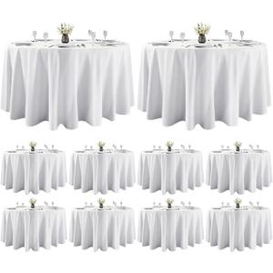10 Pack 120 Inch White Round Tablecloths, Stain & Wrinkle Resistant Polyester, Washable Table Covers for Wedding, Party, Banquet, Buffet, Restaurant, Kitchen Dining