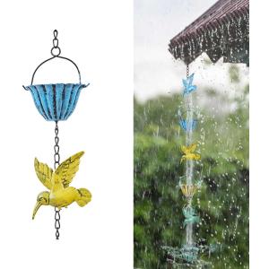 8.5ft Rain Chains for Outside,Colorful Hummingbird Rain Chain for Gutters and Downspouts, Rain Catcher Gutter Chain for Garden Decor(Hummingbird)