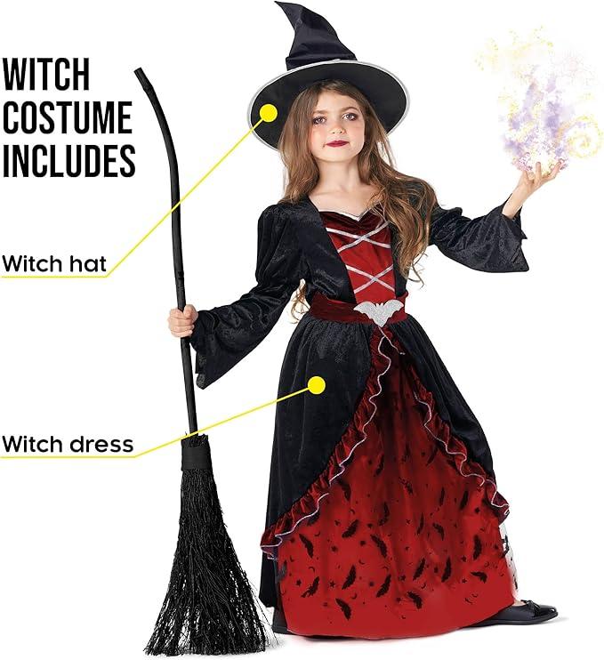 Morph Witch Costume Kids, Witch Costume For Girls, Halloween Costumes For Girls And Toddler (XL, Red)
