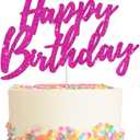 BEISHIDA Happy Birthday Cake Topper - Hot Pink Glitter, Perfect for Girl's Women's Birthday Parties, Reusable Keepsake