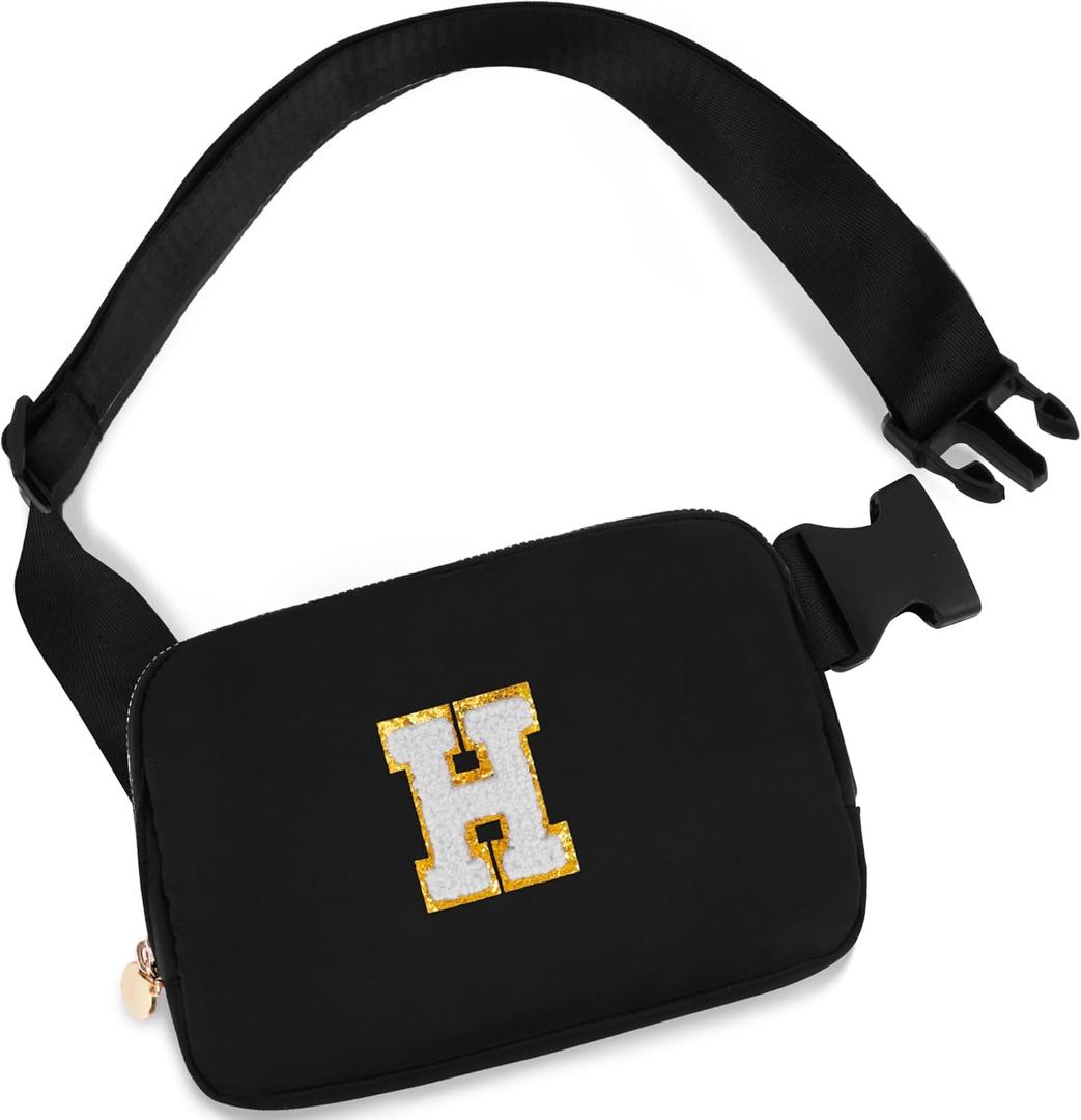 2 x Father's Day Gift: Personalized Crossbody Bag - Initial White H, Black