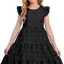 PUCOSARAH Girls Summer Dress Tween Short Sleeve Polka Dot Girl Party Dress, Black 120