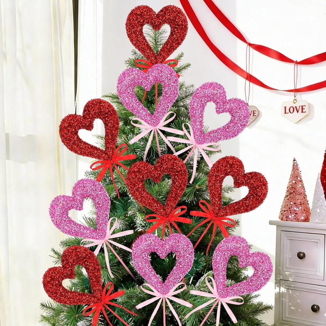 Soulchen 8 Pcs Valentines Day Heart Picks Tree Topper Decorations 15.7 Inch Heart Picks Extra Large Red Pink Glitter Foam Decorations for Valentine's Ornaments Centerpiece Table Decor(Glitter)