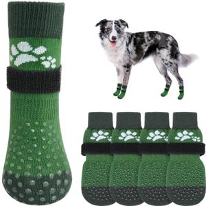 SCENEREAL Anti Slip Dog Sock to Prevent Licking Paws for Hardwood Floors, Boots & Paw Protector Shoes for Hot/Cold Pavement with Grippers, Double Sides Grips for Small Medium Large Senior Dogs, M (M(Paw Width 2.5in), Two Paws(Pack of 6)-Green)