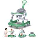 Baby Walker with Wheels 5 in 1 Foldable Activity Center with Mute Wheels Adjustable Heights Anti-Fall Push Walkers for Boys Girls Safe Infant Toddler Walker with Footrest for 6-24 Months