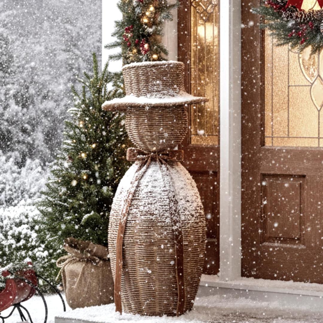 Thiccywoov 24" Rattan Snowman with Bow Christmas Winter Farmhouse Decor