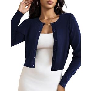 LETDIOSTO Cropped Cardigan Bolero Shrug for Women, Button Down Long Sleeve Knit Sweater for Dresses,for Jeans, L