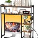 Aetheris Desktop Organizer Shelf, 30" Wooden Office Storage Rack with Outlets, Display Shelf Rack with Light Strip, 5 Tier Desktop Display Rac, Desk Shelf, Desk Hutch for Computer Monitor, Brown