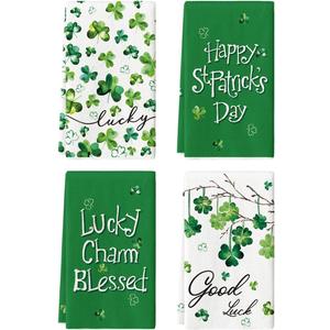 Artoid Mode Clover Shamrock St. Patrick's Day Kitchen Towels Dish Towels, 18x26 Inch Good Luck Farmhouse Holiday Decoration Hand Towels Set of 4