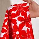 WDIRARA Women's 2 Piece Floral Print Set Short Sleeve Button Down Blouse and Drawstring Shorts Outfits (Red, S)