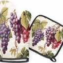 TULIMET Vintage Grapes Vine Oven Mitts and Pot Holders Sets, 2 Pcs Decorative Kitchen Oven Glove for Cooking (Purple)