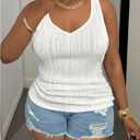 Women's Plus Size Summer Tank Top V Neck Textured Sleeveless Tops Fitted Basic Undershirts (White, XL)