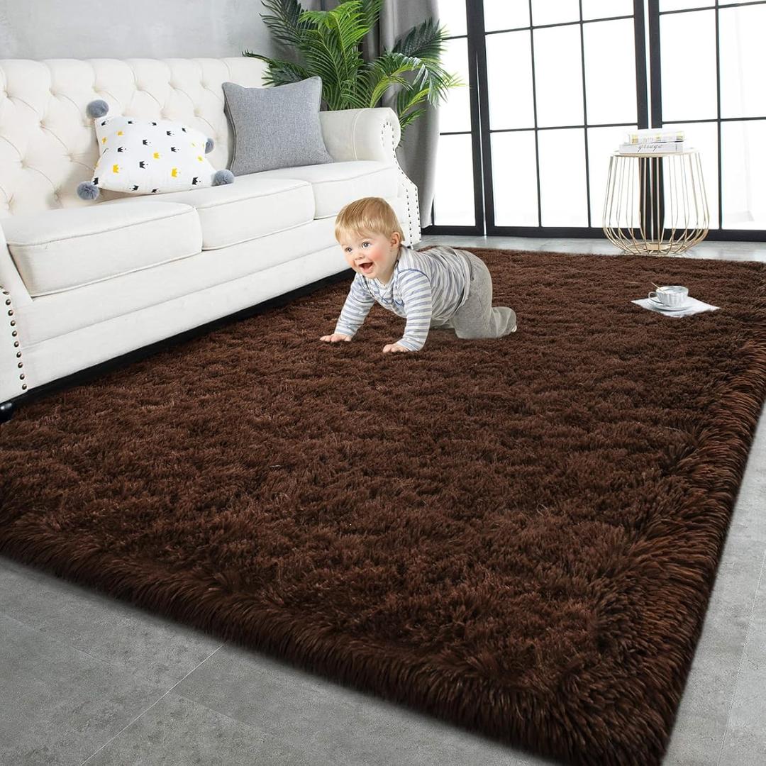 TWINNIS Super Soft Shaggy Rugs Fluffy Carpets, 4x5.9 Feet, Indoor Modern Plush Area Rugs for Living Room Bedroom Kids Room Nursery Home Decor, Upgrade Anti-Skid Rectangular Fuzzy Rug, Brown
