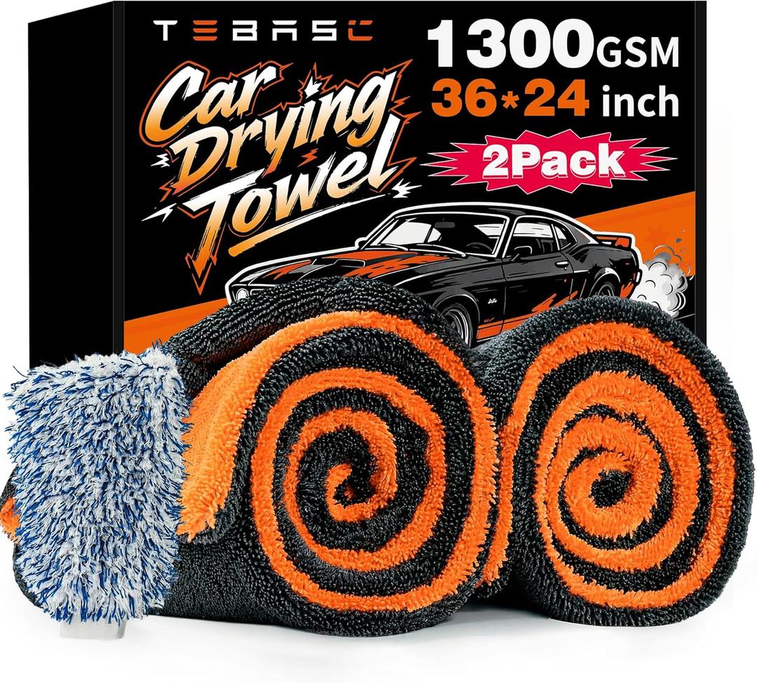 2-Pack Car Drying Towels 24x36 Inch 1300GSM, Twisted Loop Microfiber Cloth for Auto Detailing - Super Absorbent, Lint-Free & Streak-Free for SUV, Truck & Window Gray-Orange