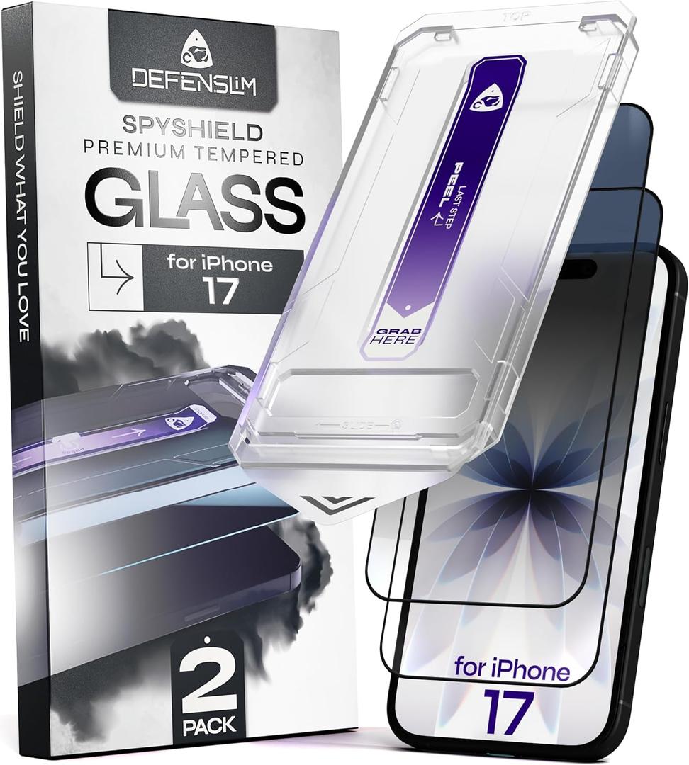 Defenslim for iPhone 17 Privacy Screen Protector (2Pack), Easy Auto-Dust & Align Install Kit, 6.3" Tempered Glass, 9H Hardness, Privacy Protection, Case Friendly, SpyShield
