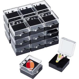 NBEADS 20 Pcs Gift Box for Pin, Black Square Badge Gemstone Display Box with Tray Mini Jewelry Box Container Plastic Show Case Storage Box Holder for Badge Pins Coin Gems Jewelry, 1.1x1.1x0.78inch