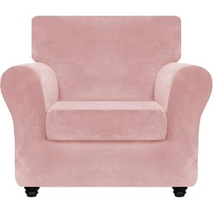 ZNSAYOTX Luxury Velvet Chair Slipcovers with Arm 2 Piece Stretch Chair Covers for Living Room Thick Soft Armchair Slipcover Anti Slip Pet Friendly Furniture Protector (Rose),30"-47"(1 Cushion)