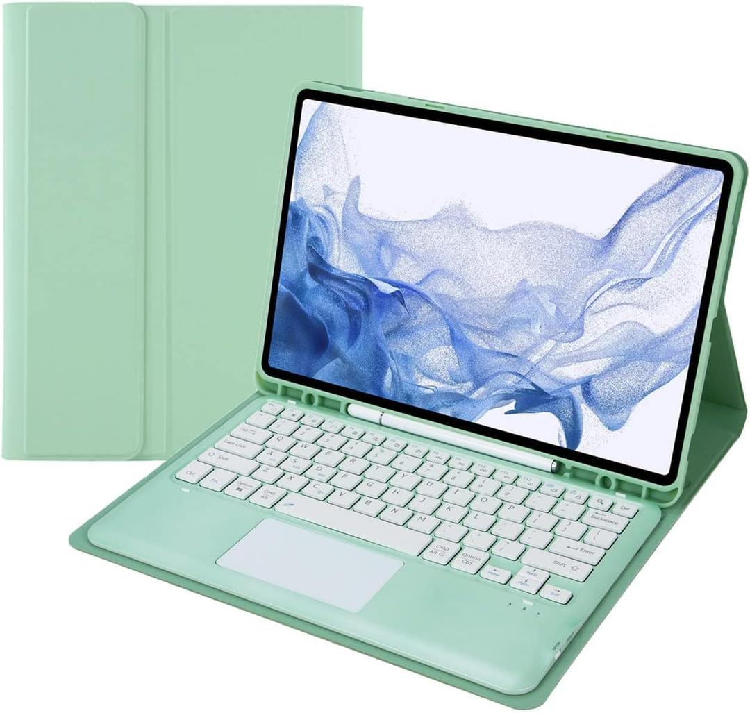 Keyboard Case for Galaxy Tab S10 Lite/ S10 FE/ S9 FE 10.9 Inch/Tab S9 11 Inch with S Pen Holder, Detachable Wireless Touchpad Keyboard (Mint Green)