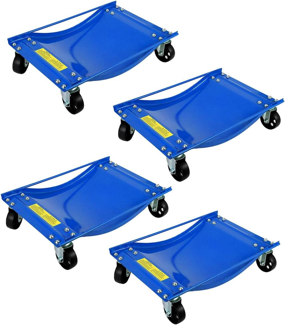 Car Dolly Set of 4-10000LBS Capacity Heavy Duty Wheel Dollies for Moving Cars, 3.5" Steel Casters, Anti-Slip Rails, Alloy Steel (24x15in) (Blue)
