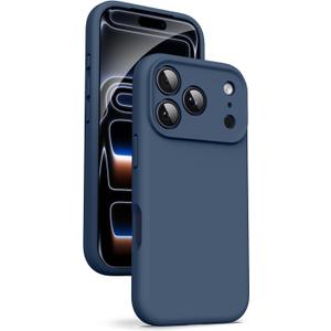 Supdeal Liquid Silicone Case for iPhone 17 Pro Max - [Camera All-Round Protection] [Soft Microfiber Lining Anti-Scratch] 4 Layer Full Covered Shockproof Gel Rubber Phone Case Cover, 6.9", Dark Blue