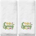 FUTBU Spring Hand Towels 14x30 Inches for Bathroom, Embroidered Towels for Bathroom Set of 2 Holiday Spring Flowers Gifts Decorations 100% Cotton Soft Towels for Kitchen Bath Green