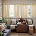 jinchan Striped Linen Kitchen Curtains 36 Inches Length Tier Curtains Farmhouse Modern Cafe Style Small Window Treatments Airy Light Filtering Rod Pocket for Living Room Bathroom 2 Panels Beige